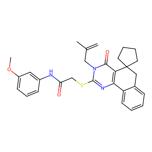 N-(3-methoxyphenyl)-2-((3-(2-methylallyl)-4-oxo-4,6-dihydro-3H-spiro[benzo[h]quinazoline-5,1'-cyclopentan]-2-yl)thio)acetamide structure