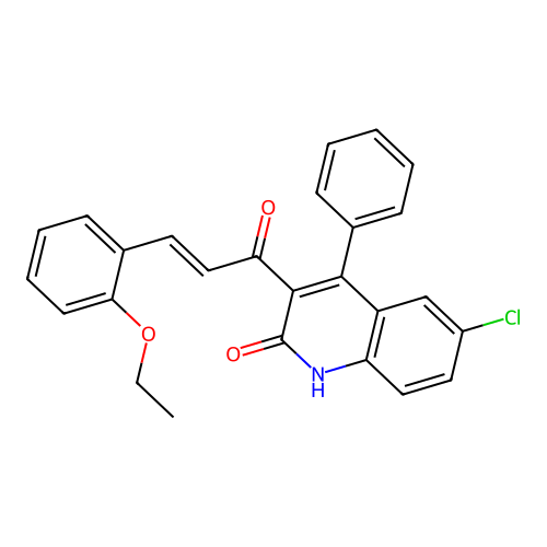 (E)-6-chloro-3-(3-(2-ethoxyphenyl)acryloyl)-4-phenylquinolin-2(1H)-one structure