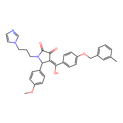 (4E)-4-[hydroxy-[4-[(3-methylphenyl)methoxy]phenyl]methylidene]-1-(3-imidazol-1-ylpropyl)-5-(4-methoxyphenyl)pyrrolidine-2,3-dione structure