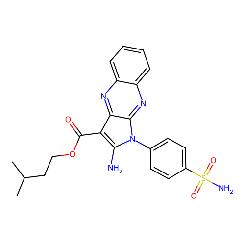 3-methylbutyl 2-amino-1-(4-sulfamoylphenyl)-1H-pyrrolo[2,3-b]quinoxaline-3-carboxylate structure