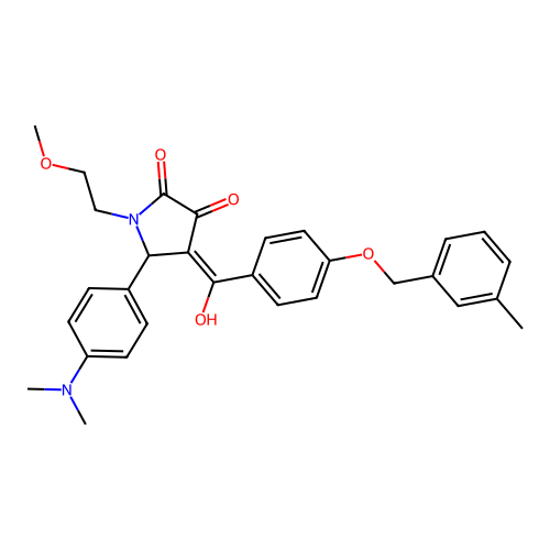 (4E)-5-(4-dimethylaminophenyl)-4-[hydroxy-[4-[(3-methylphenyl)methoxy]phenyl]methylidene]-1-(2-methoxyethyl)pyrrolidine-2,3-dione structure