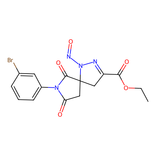 ethyl 7-(3-bromophenyl)-1-nitroso-6,8-dioxo-1,2,7-triazaspiro[4.4]non-2-ene-3-carboxylate structure
