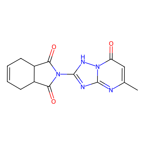 2-(5-methyl-7-oxo-4,7-dihydro-[1,2,4]triazolo[1,5-a]pyrimidin-2-yl)-3a,4,7,7a-tetrahydro-1H-isoindole-1,3(2H)-dione structure