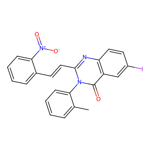 (E)-6-iodo-2-(2-nitrostyryl)-3-(o-tolyl)quinazolin-4(3H)-one structure