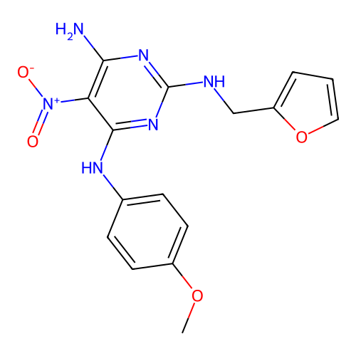 N-Furan-2-ylmethyl-N'-(4-methoxy-phenyl)-5-nitro-pyrimidine-2,4,6-triamine structure