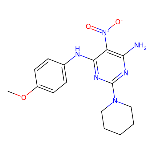 N4-(4-methoxyphenyl)-5-nitro-2-(piperidin-1-yl)pyrimidine-4,6-diamine structure