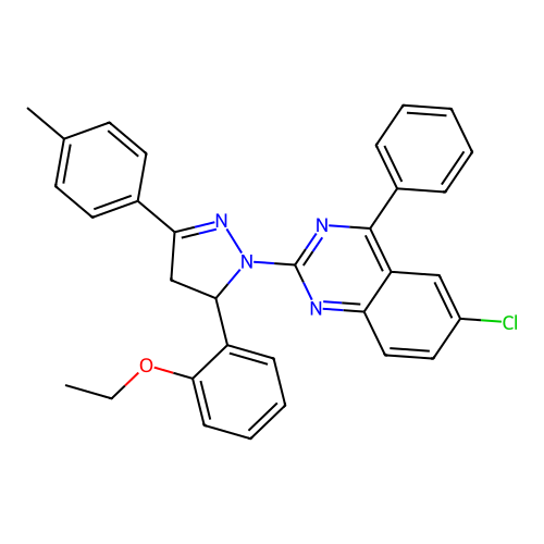 6-chloro-2-(5-(2-ethoxyphenyl)-3-(p-tolyl)-4,5-dihydro-1H-pyrazol-1-yl)-4-phenylquinazoline structure