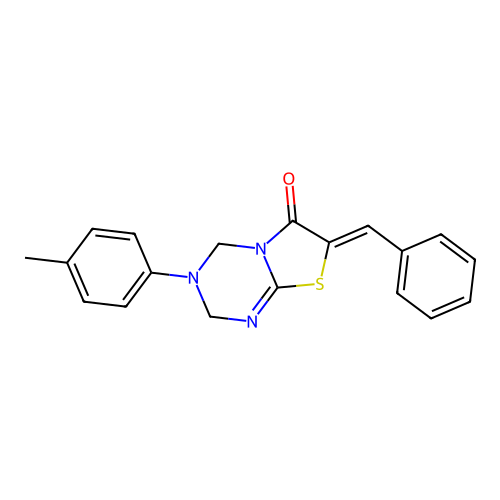 (Z)-7-benzylidene-3-(p-tolyl)-3,4-dihydro-2H-thiazolo[3,2-a][1,3,5]triazin-6(7H)-one structure
