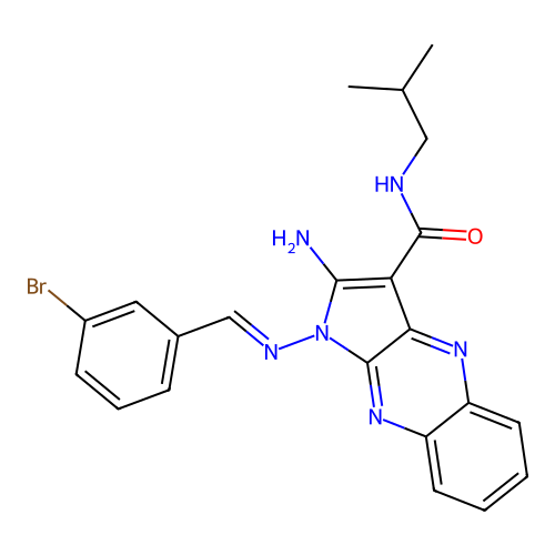 (E)-2-amino-1-((3-bromobenzylidene)amino)-N-isobutyl-1H-pyrrolo[2,3-b]quinoxaline-3-carboxamide structure