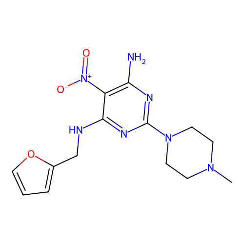 [6-Amino-2-(4-methylpiperazinyl)-5-nitropyrimidin-4-yl](2-furylmethyl)amine structure