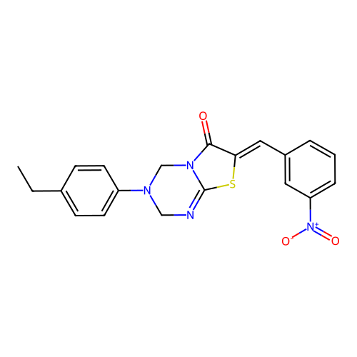 (7Z)-3-(4-ethylphenyl)-7-(3-nitrobenzylidene)-3,4-dihydro-2H-[1,3]thiazolo[3,2-a][1,3,5]triazin-6(7H)-one structure