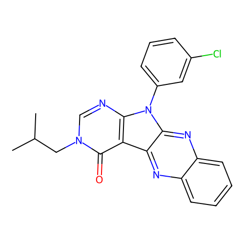 11-(3-chlorophenyl)-3-isobutyl-3H-pyrimido[5',4':4,5]pyrrolo[2,3-b]quinoxalin-4(11H)-one structure