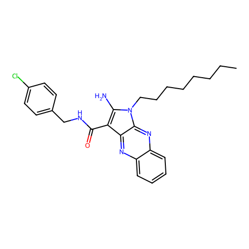 2-amino-N-(4-chlorobenzyl)-1-octyl-1H-pyrrolo[2,3-b]quinoxaline-3-carboxamide structure