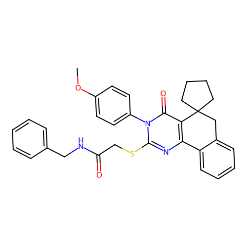 N-benzyl-2-((3-(4-methoxyphenyl)-4-oxo-4,6-dihydro-3H-spiro[benzo[h]quinazoline-5,1'-cyclopentan]-2-yl)thio)acetamide structure