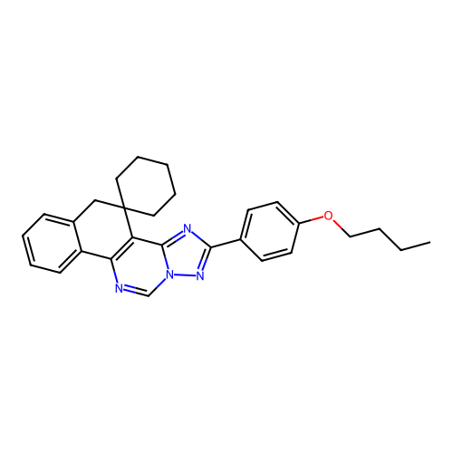 2-(4-butoxyphenyl)-5H-spiro[benzo[h][1,2,4]triazolo[1,5-c]quinazoline-4,1'-cyclohexane] structure