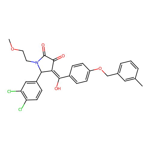 (4E)-5-(3,4-dichlorophenyl)-4-(hydroxy{4-[(3-methylbenzyl)oxy]phenyl}methylidene)-1-(2-methoxyethyl)pyrrolidine-2,3-dione structure