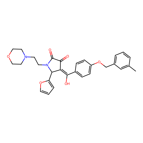 (4E)-5-(furan-2-yl)-4-[hydroxy-[4-[(3-methylphenyl)methoxy]phenyl]methylidene]-1-(2-morpholin-4-ylethyl)pyrrolidine-2,3-dione structure