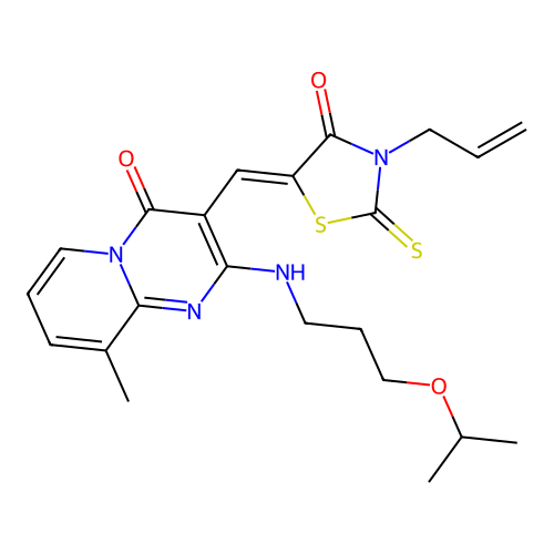(Z)-3-allyl-5-((2-((3-isopropoxypropyl)amino)-9-methyl-4-oxo-4H-pyrido[1,2-a]pyrimidin-3-yl)methylene)-2-thioxothiazolidin-4-one structure