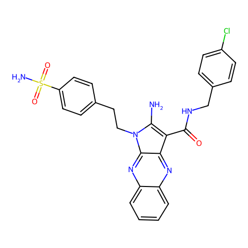 2-amino-N-(4-chlorobenzyl)-1-(4-sulfamoylphenethyl)-1H-pyrrolo[2,3-b]quinoxaline-3-carboxamide structure