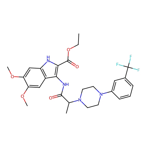 ethyl 5,6-dimethoxy-3-(2-(4-(3-(trifluoromethyl)phenyl)piperazin-1-yl)propanamido)-1H-indole-2-carboxylate structure