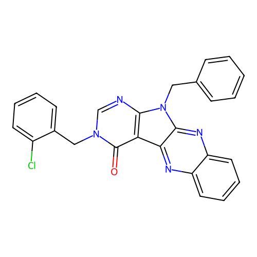 11-benzyl-3-(2-chlorobenzyl)-3H-pyrimido[5',4':4,5]pyrrolo[2,3-b]quinoxalin-4(11H)-one structure