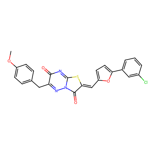 (2Z)-2-{[5-(3-chlorophenyl)furan-2-yl]methylidene}-6-(4-methoxybenzyl)-7H-[1,3]thiazolo[3,2-b][1,2,4]triazine-3,7(2H)-dione structure