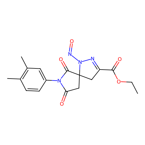 ethyl 7-(3,4-dimethylphenyl)-1-nitroso-6,8-dioxo-1,2,7-triazaspiro[4.4]non-2-ene-3-carboxylate structure