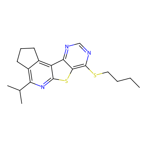 7-(butylsulfanyl)-4-(propan-2-yl)-2,3-dihydro-1H-cyclopenta[4',5']pyrido[3',2':4,5]thieno[3,2-d]pyrimidine structure