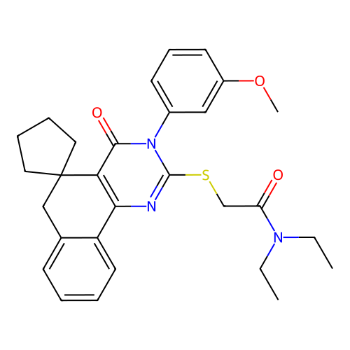 N,N-diethyl-2-((3-(3-methoxyphenyl)-4-oxo-4,6-dihydro-3H-spiro[benzo[h]quinazoline-5,1'-cyclopentan]-2-yl)thio)acetamide structure