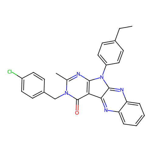 3-(4-chlorobenzyl)-11-(4-ethylphenyl)-2-methyl-3H-pyrimido[5',4':4,5]pyrrolo[2,3-b]quinoxalin-4(11H)-one structure