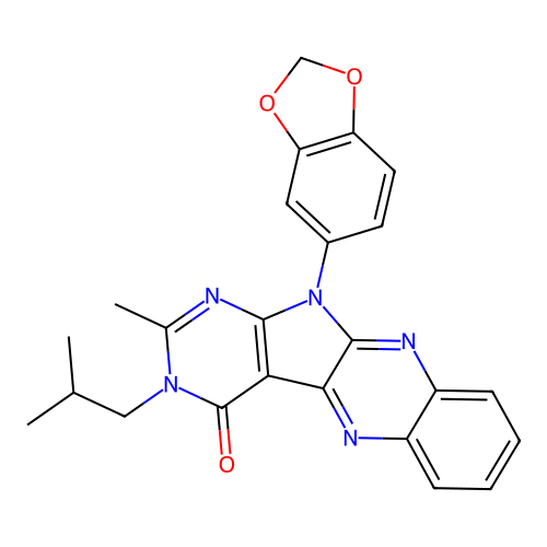 11-(benzo[d][1,3]dioxol-5-yl)-3-isobutyl-2-methyl-3H-pyrimido[5',4':4,5]pyrrolo[2,3-b]quinoxalin-4(11H)-one structure