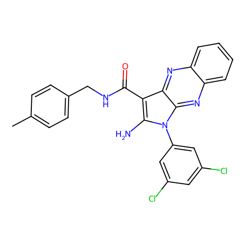 2-amino-1-(3,5-dichlorophenyl)-N-(4-methylbenzyl)-1H-pyrrolo[2,3-b]quinoxaline-3-carboxamide structure