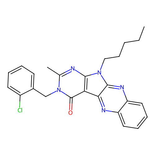 3-(2-chlorobenzyl)-2-methyl-11-pentyl-3H-pyrimido[5',4':4,5]pyrrolo[2,3-b]quinoxalin-4(11H)-one structure