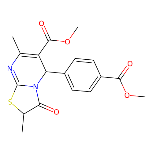 methyl 5-[4-(methoxycarbonyl)phenyl]-2,7-dimethyl-3-oxo-2,3-dihydro-5H-[1,3]thiazolo[3,2-a]pyrimidine-6-carboxylate structure