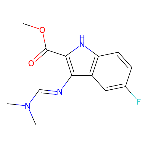 methyl 3-(dimethylaminomethylideneamino)-5-fluoro-1H-indole-2-carboxylate structure