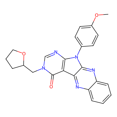 11-(4-methoxyphenyl)-3-((tetrahydrofuran-2-yl)methyl)-3H-pyrimido[5',4':4,5]pyrrolo[2,3-b]quinoxalin-4(11H)-one structure
