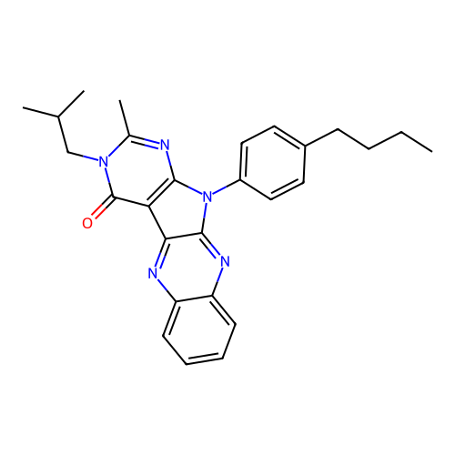 11-(4-butylphenyl)-3-isobutyl-2-methyl-3H-pyrimido[5',4':4,5]pyrrolo[2,3-b]quinoxalin-4(11H)-one structure