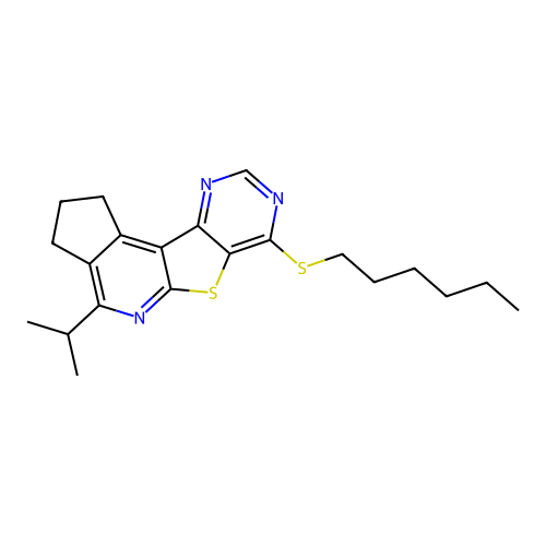 7-(hexylsulfanyl)-4-(propan-2-yl)-2,3-dihydro-1H-cyclopenta[4',5']pyrido[3',2':4,5]thieno[3,2-d]pyrimidine structure