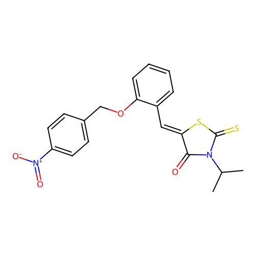 (Z)-3-isopropyl-5-(2-((4-nitrobenzyl)oxy)benzylidene)-2-thioxothiazolidin-4-one structure