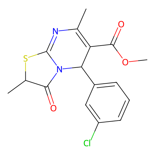 methyl 5-(3-chlorophenyl)-2,7-dimethyl-3-oxo-2,3-dihydro-5H-[1,3]thiazolo[3,2-a]pyrimidine-6-carboxylate structure