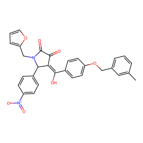 (4E)-1-(furan-2-ylmethyl)-4-(hydroxy{4-[(3-methylbenzyl)oxy]phenyl}methylidene)-5-(4-nitrophenyl)pyrrolidine-2,3-dione structure