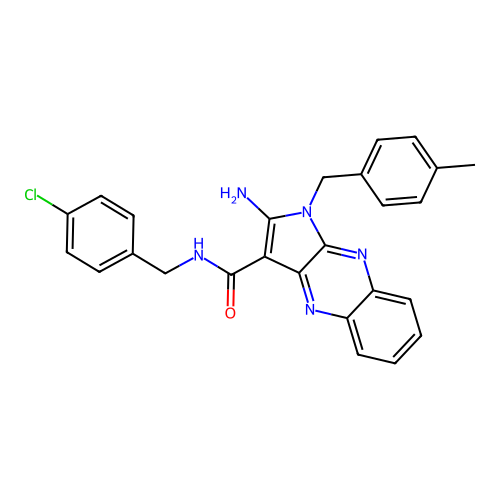 2-amino-N-(4-chlorobenzyl)-1-(4-methylbenzyl)-1H-pyrrolo[2,3-b]quinoxaline-3-carboxamide structure