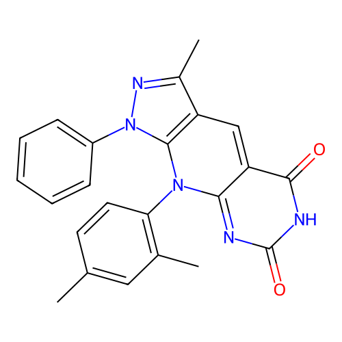 9-(2,4-dimethylphenyl)-3-methyl-1-phenyl-1H-pyrazolo[4',3':5,6]pyrido[2,3-d]pyrimidine-5,7(6H,9H)-dione structure