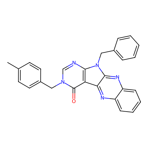 11-benzyl-3-(4-methylbenzyl)-3H-pyrimido[5',4':4,5]pyrrolo[2,3-b]quinoxalin-4(11H)-one structure