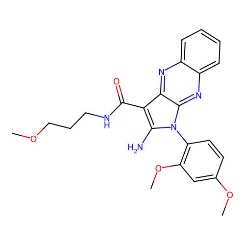 2-amino-1-(2,4-dimethoxyphenyl)-N-(3-methoxypropyl)-1H-pyrrolo[2,3-b]quinoxaline-3-carboxamide structure
