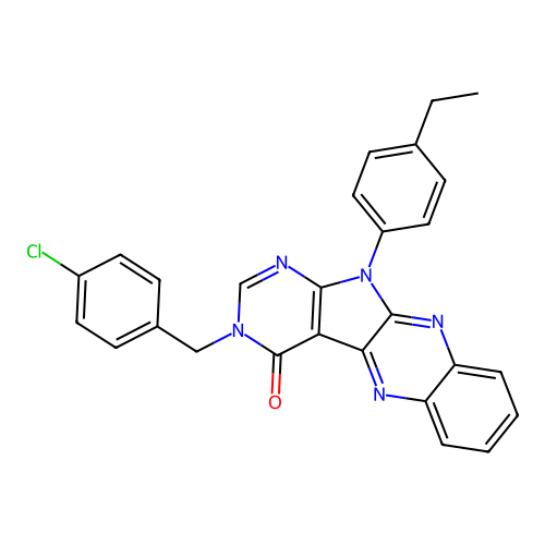 3-(4-chlorobenzyl)-11-(4-ethylphenyl)-3,11-dihydro-4H-pyrimido[5',4':4,5]pyrrolo[2,3-b]quinoxalin-4-one structure