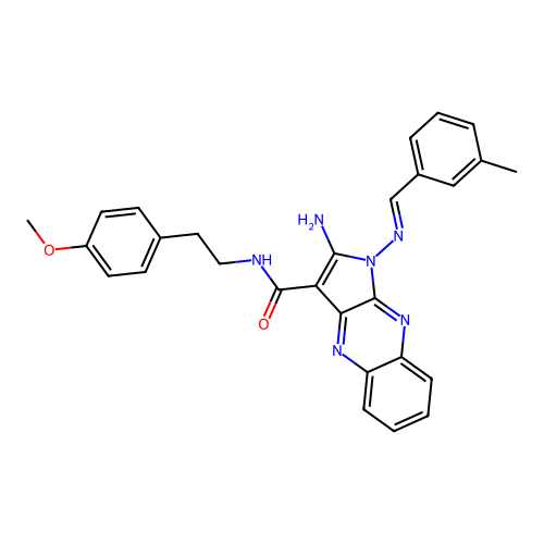 (E)-2-amino-N-(4-methoxyphenethyl)-1-((3-methylbenzylidene)amino)-1H-pyrrolo[2,3-b]quinoxaline-3-carboxamide structure