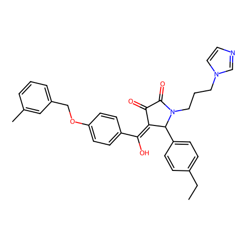 (4E)-5-(4-ethylphenyl)-4-(hydroxy{4-[(3-methylbenzyl)oxy]phenyl}methylidene)-1-[3-(1H-imidazol-1-yl)propyl]pyrrolidine-2,3-dione structure