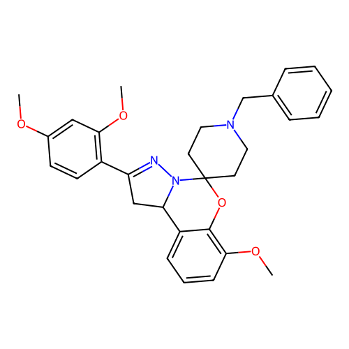 1'-benzyl-2-(2,4-dimethoxyphenyl)-7-methoxy-1,10b-dihydrospiro[benzo[e]pyrazolo[1,5-c][1,3]oxazine-5,4'-piperidine] structure