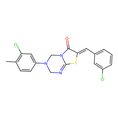 (7Z)-3-(3-chloro-4-methylphenyl)-7-[(3-chlorophenyl)methylidene]-2,4-dihydro-[1,3]thiazolo[3,2-a][1,3,5]triazin-6-one structure